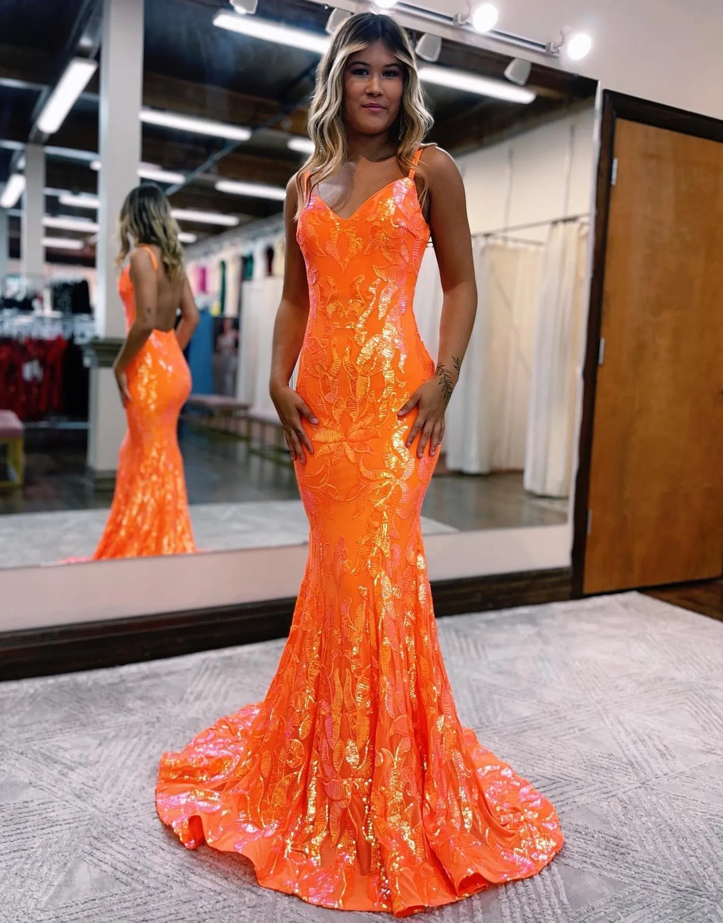 Wholesale Mermaid Spaghetti Straps Open Back Glitter Prom Dress prom dresses with long sleeves
